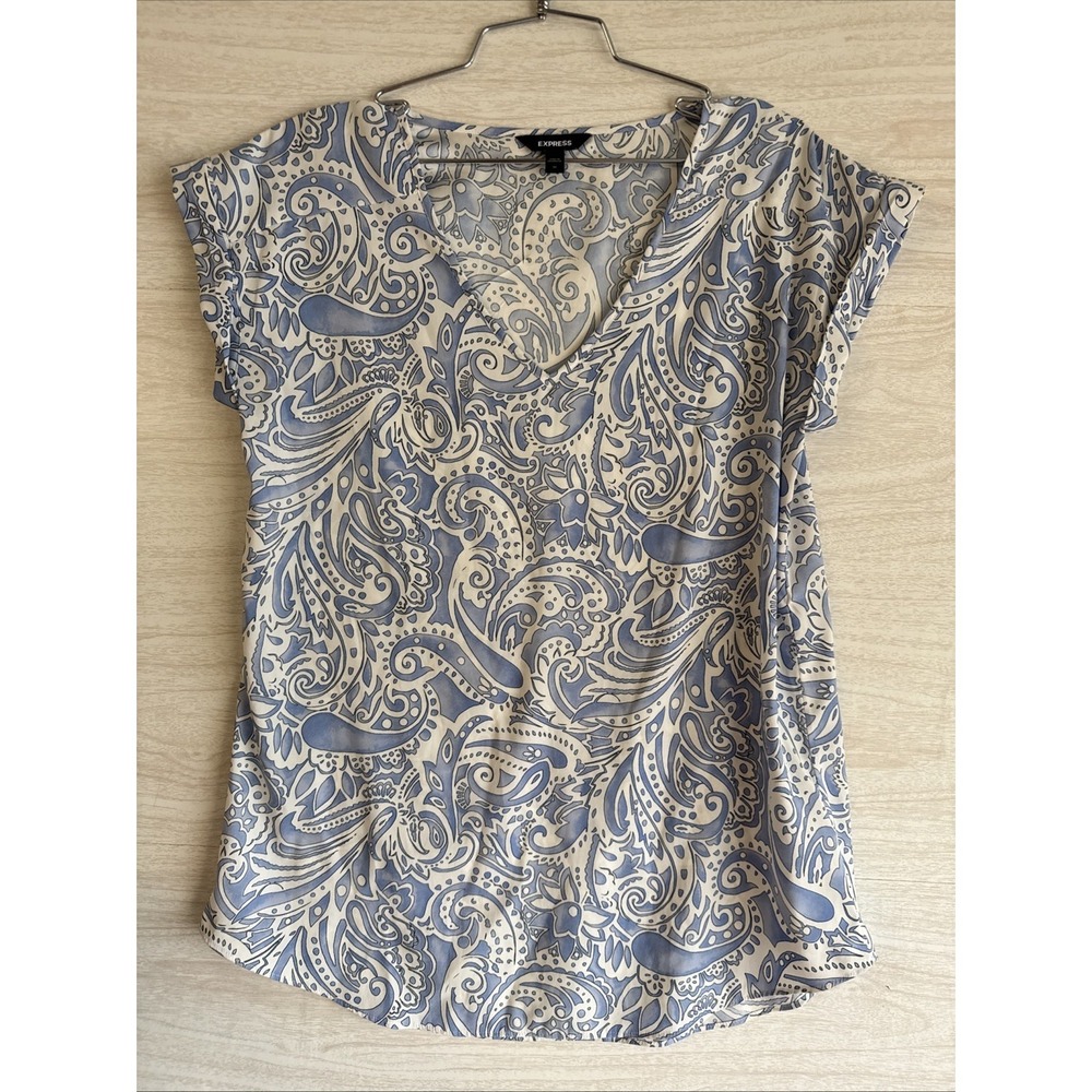 Express paisley print V-neck blouse Blue Sz Med